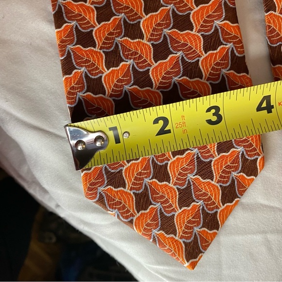ERMENEGILDO ZEGNA Men's 100% Silk Necktie Made In Italy Leaves Rare Brown/Orange - Picture 7 of 8